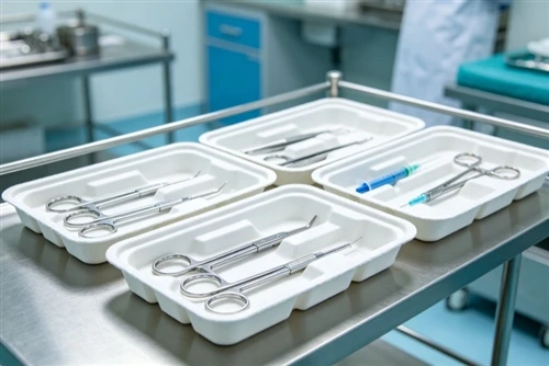Embalatge de polpa modelada mèdica per a solucions sanitàries estèrils i sost...